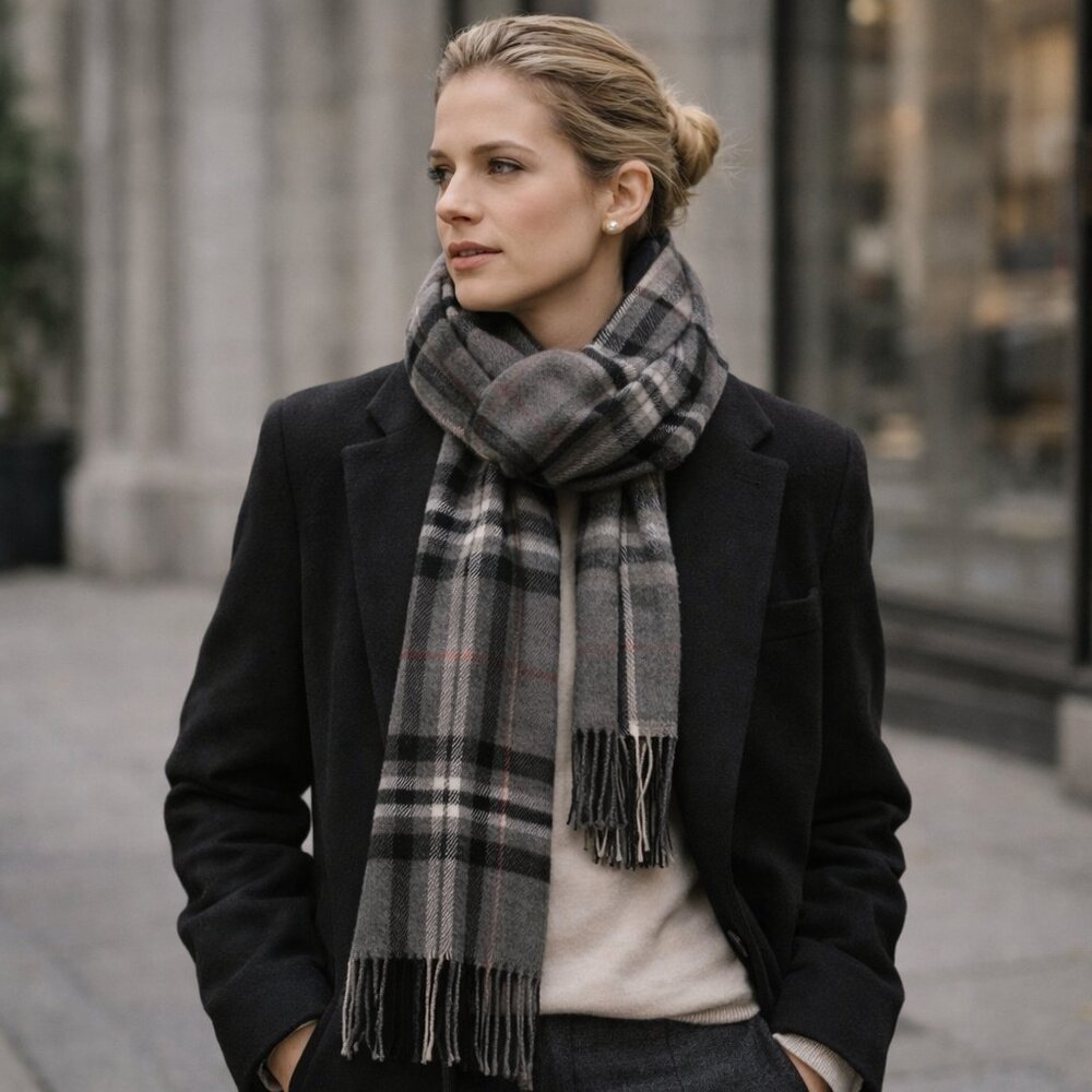 Banana Republic Gray Plaid Scarf – One Size – Classic Neutral Style